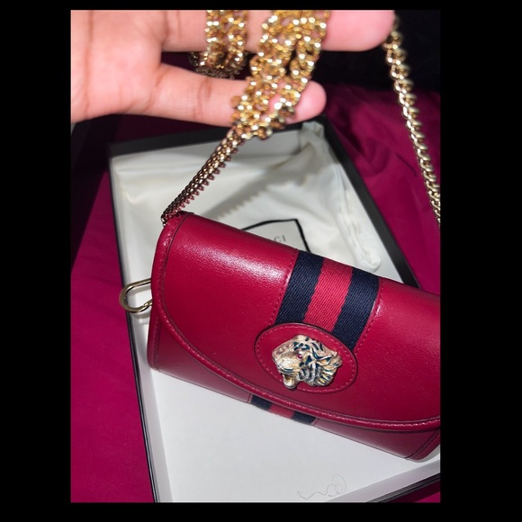 Gucci Rajah Mini Leather Shoulder Bag In Red -Authentic - Picture 2 of 6